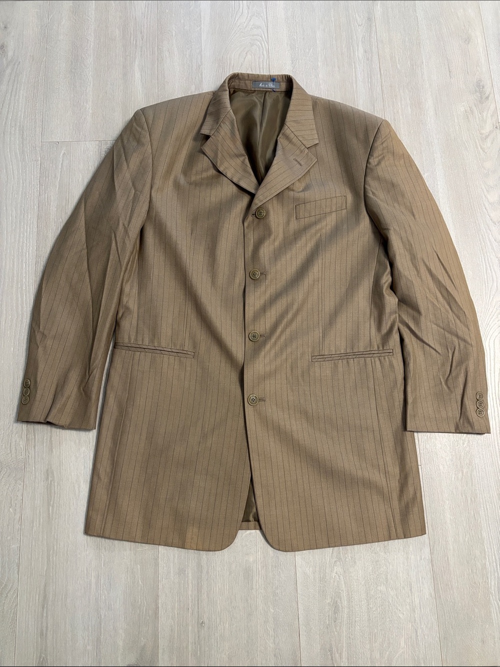 🔥BUNDLESALE Men's 42L Insignia Collezione Tan Pinstripe Sport Coat Blazer Suit